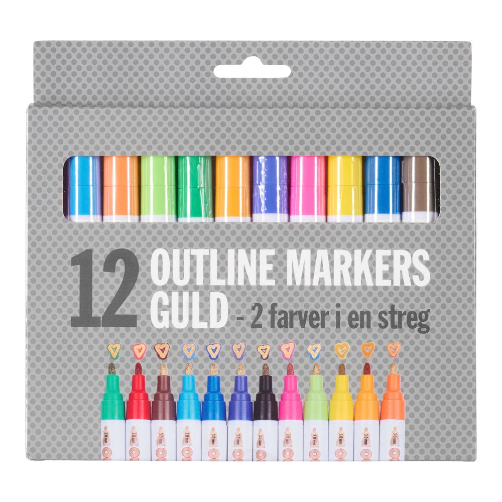 Outline Markers 3.0 mm 12 stk. Guld - 2 farver i en streg