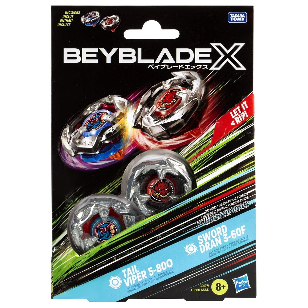 Beyblade X Tail Viper 5-80O & Sword Dran 3-60F Top Dual Pack